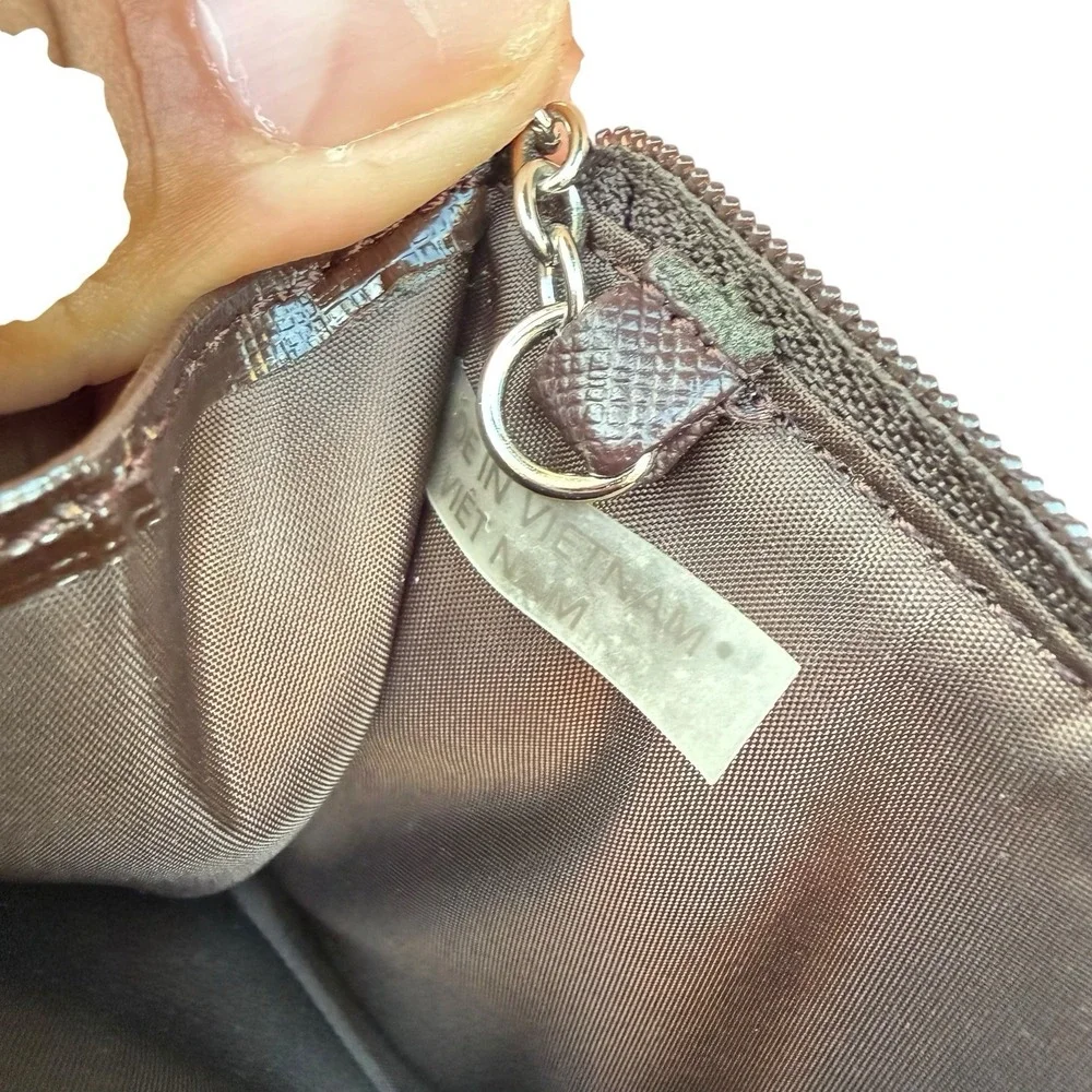 Coach Brown Textured Leather Zip Coin Purse Card Holder Keychain Wallet